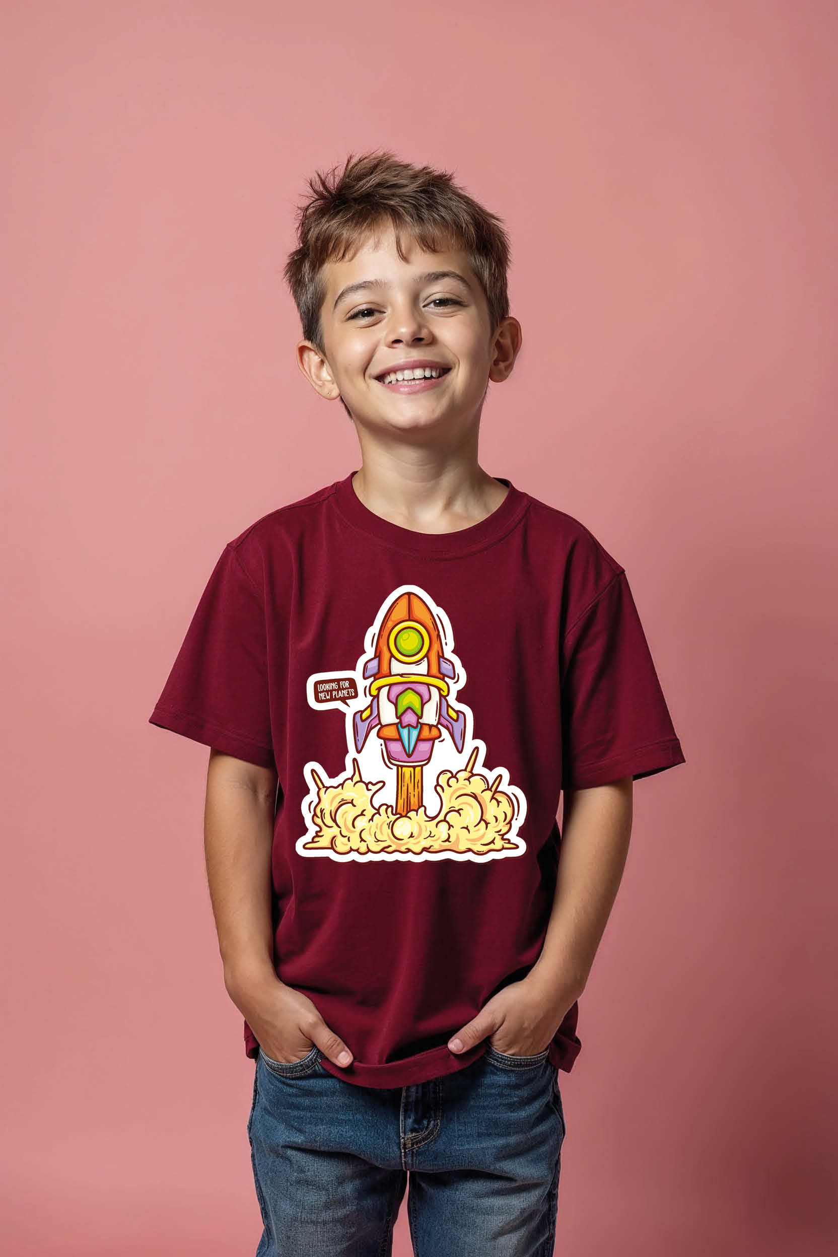 Wacky Rocket Ship Launch Graphic Tee Trendy Cool Cartoon Kids T-Shirt – Design