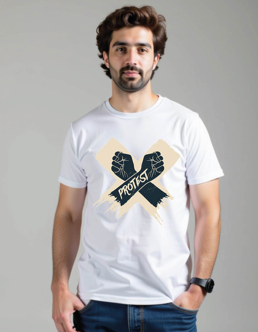 Thumbnail: two crossed arms silhouette white cross brush paint mens printed graphic t shirt