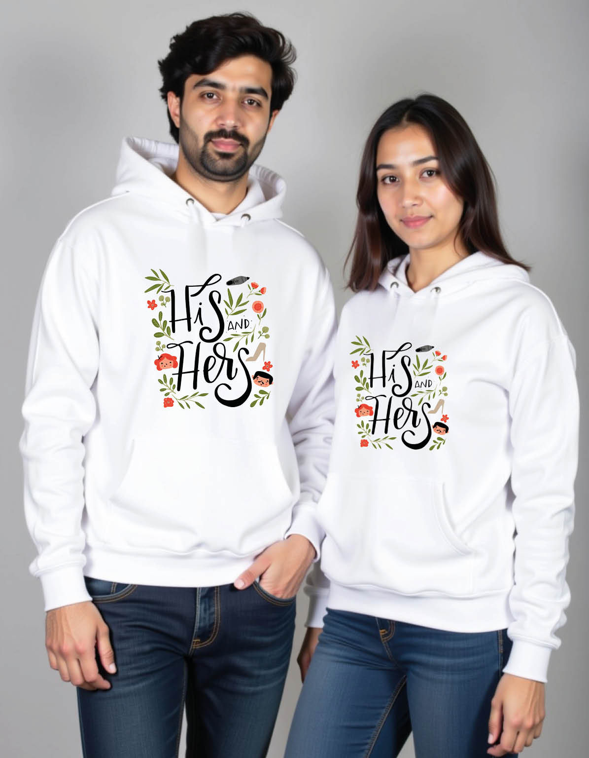 hi's and her's Trendy Printed Graphic Couple Hoodies