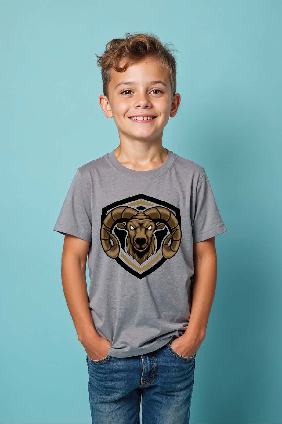 Thumbnail: Kids' T-Shirt with Fierce Ram/Bighorn Sheep Mascot Graphic Modern Kids Graphic