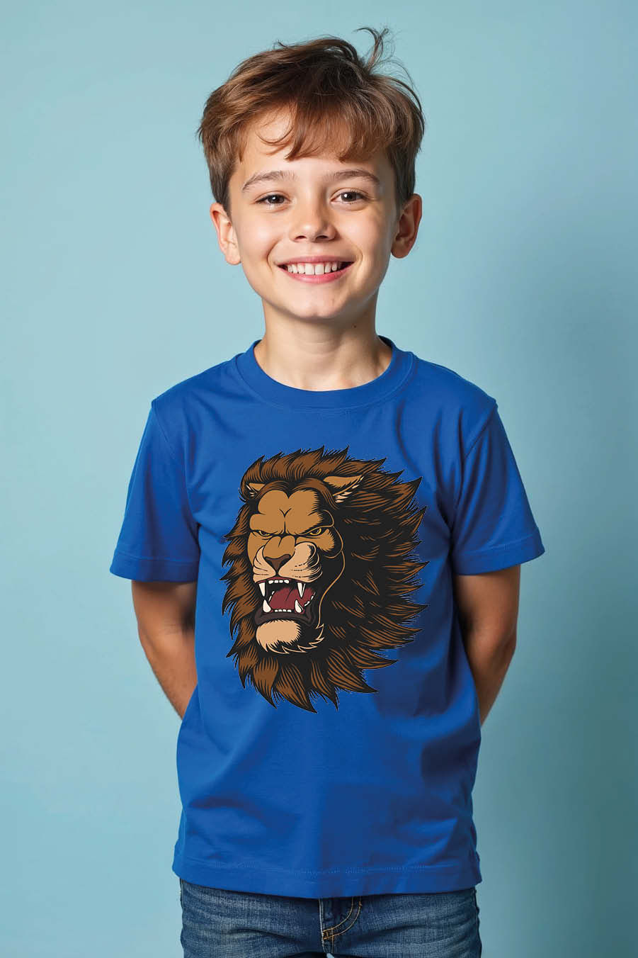 Furious Roaring Lion Head Graphic T-Shirt Casual Trendy Printed Tee for Kids
