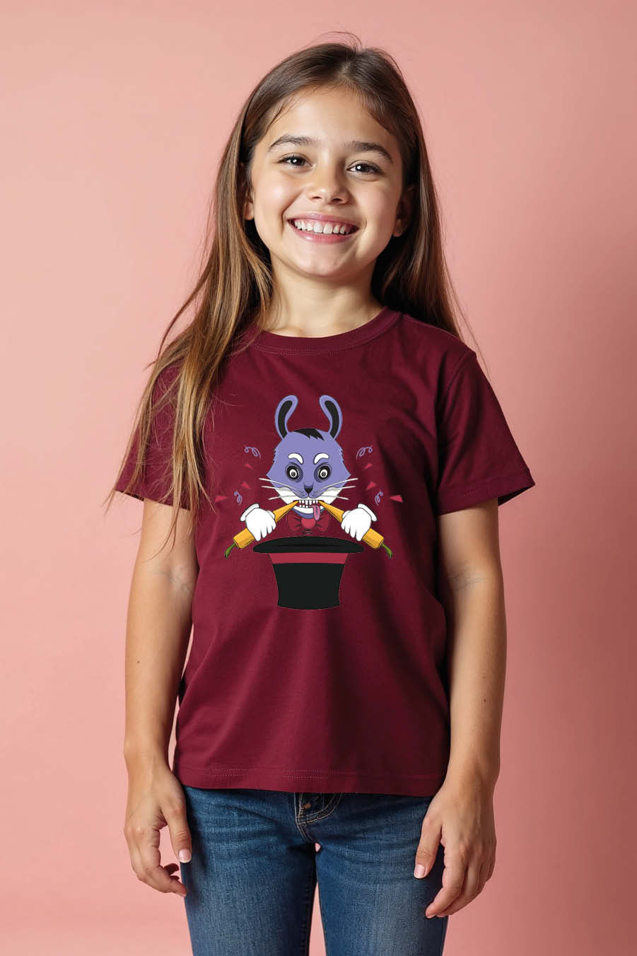 Thumbnail: Cartoon Magician Rabbit in Top Hat T-Shirt Colorful Cute Kids Typography T-Shirt