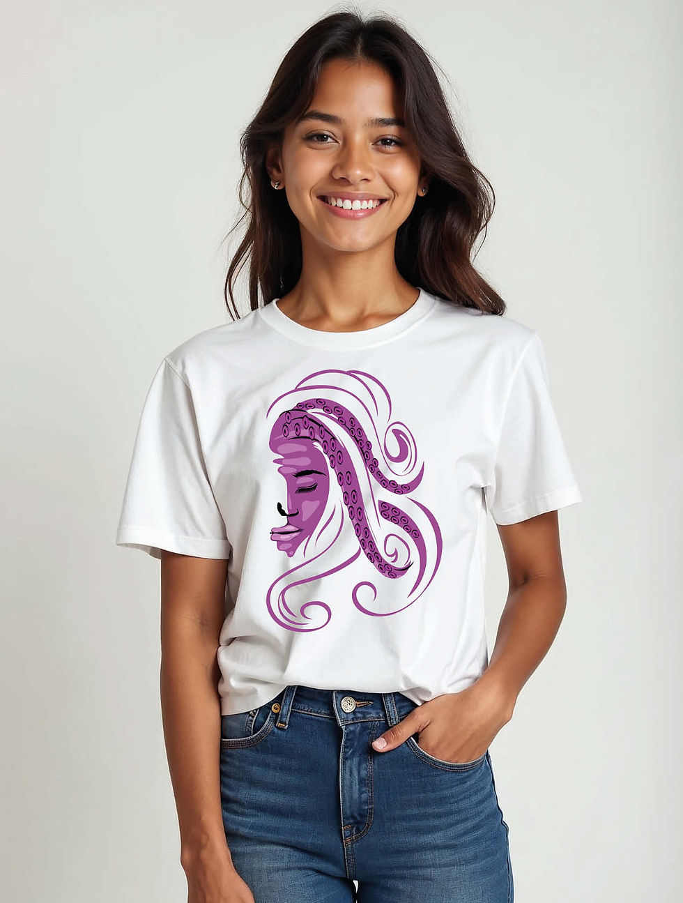 Thumbnail: Abstract Purple Profile with Glitter Hair  Cool Women’s Graphic T-Shirt – Best