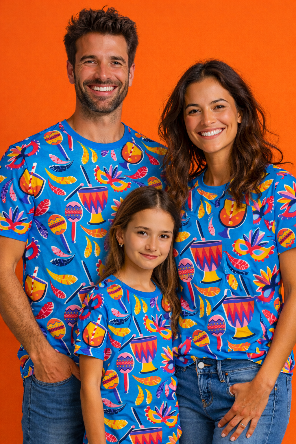 Family in carnival-themed printed t-shirts pack of 3