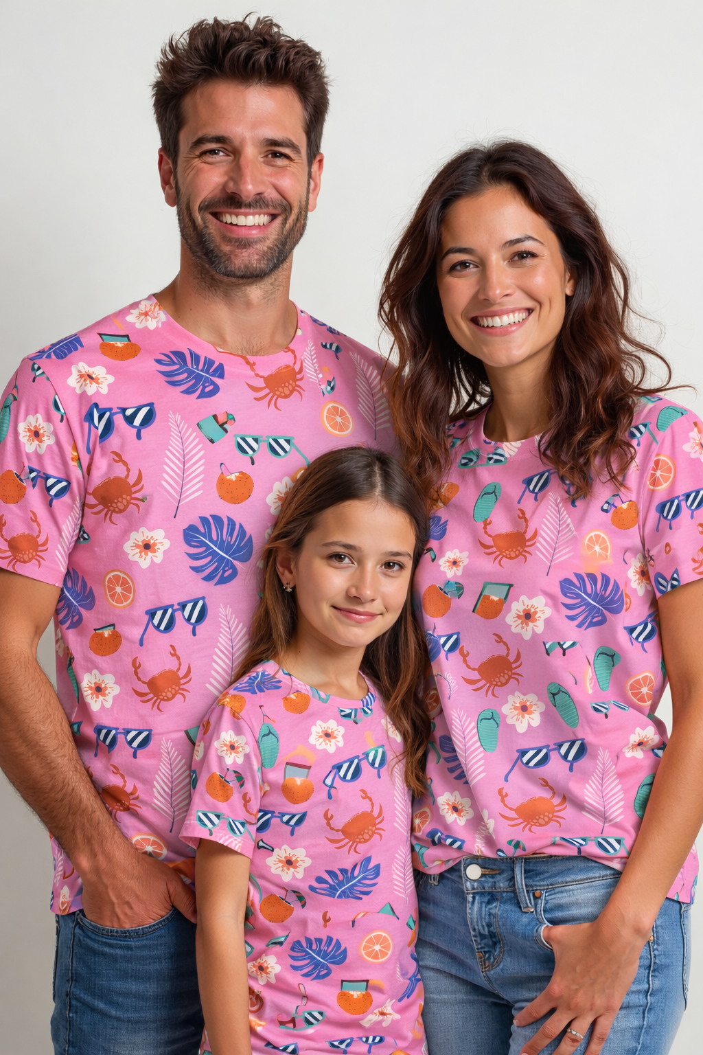 Family matching tropical printed T-shirts pack of 3