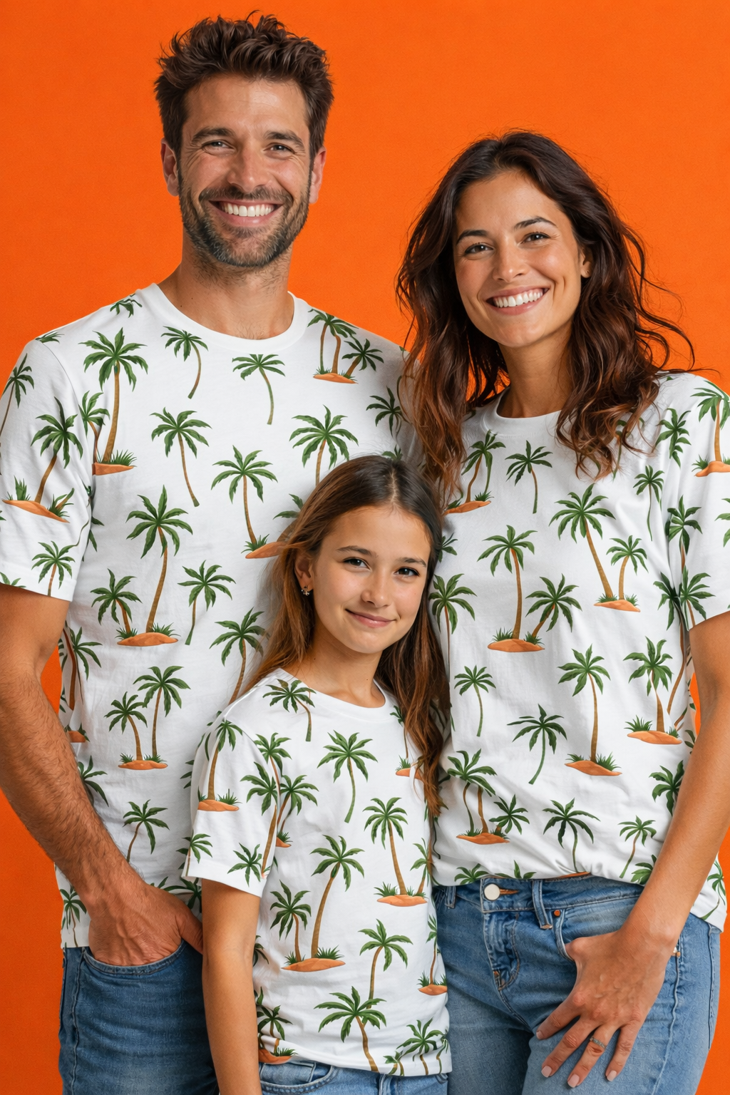 Family palm tree matching printed T-shirts pack of 3