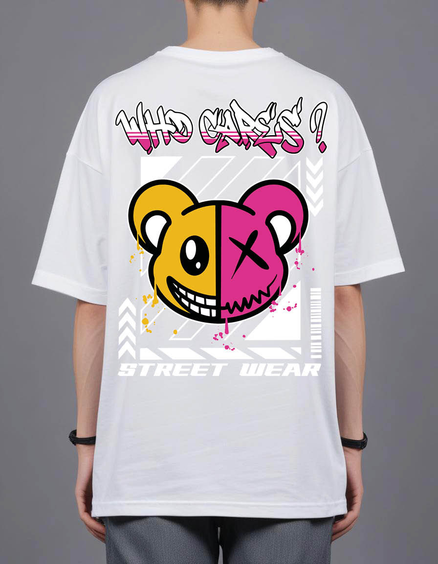 Thumbnail: graffiti cute bear street wear with slogan Oversized Printed t shirt