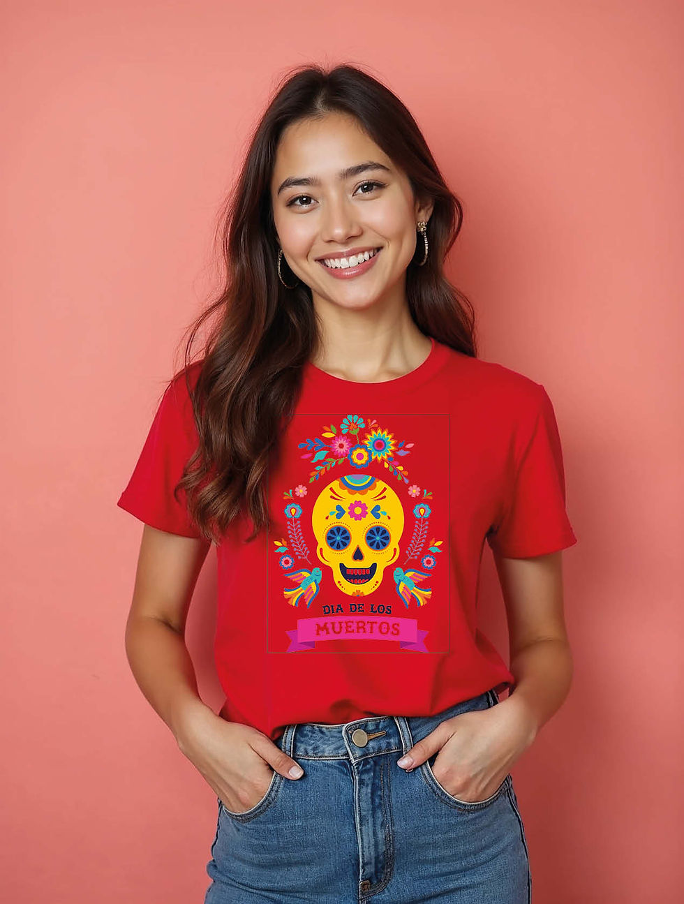 Thumbnail: dia de los muertos Trendy Women’s Typography T-Shirt – Premium Quality
