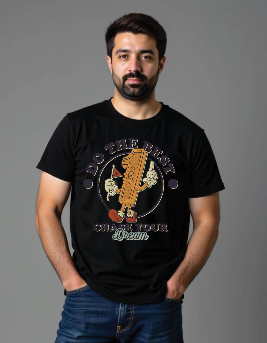 Thumbnail: cartoon emblem of walking number one with retro mens printed graphic t shirts
