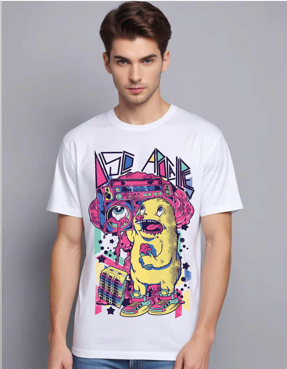 Thumbnail: disco mole eating ice cream holding radio mens printed graphic t shirt