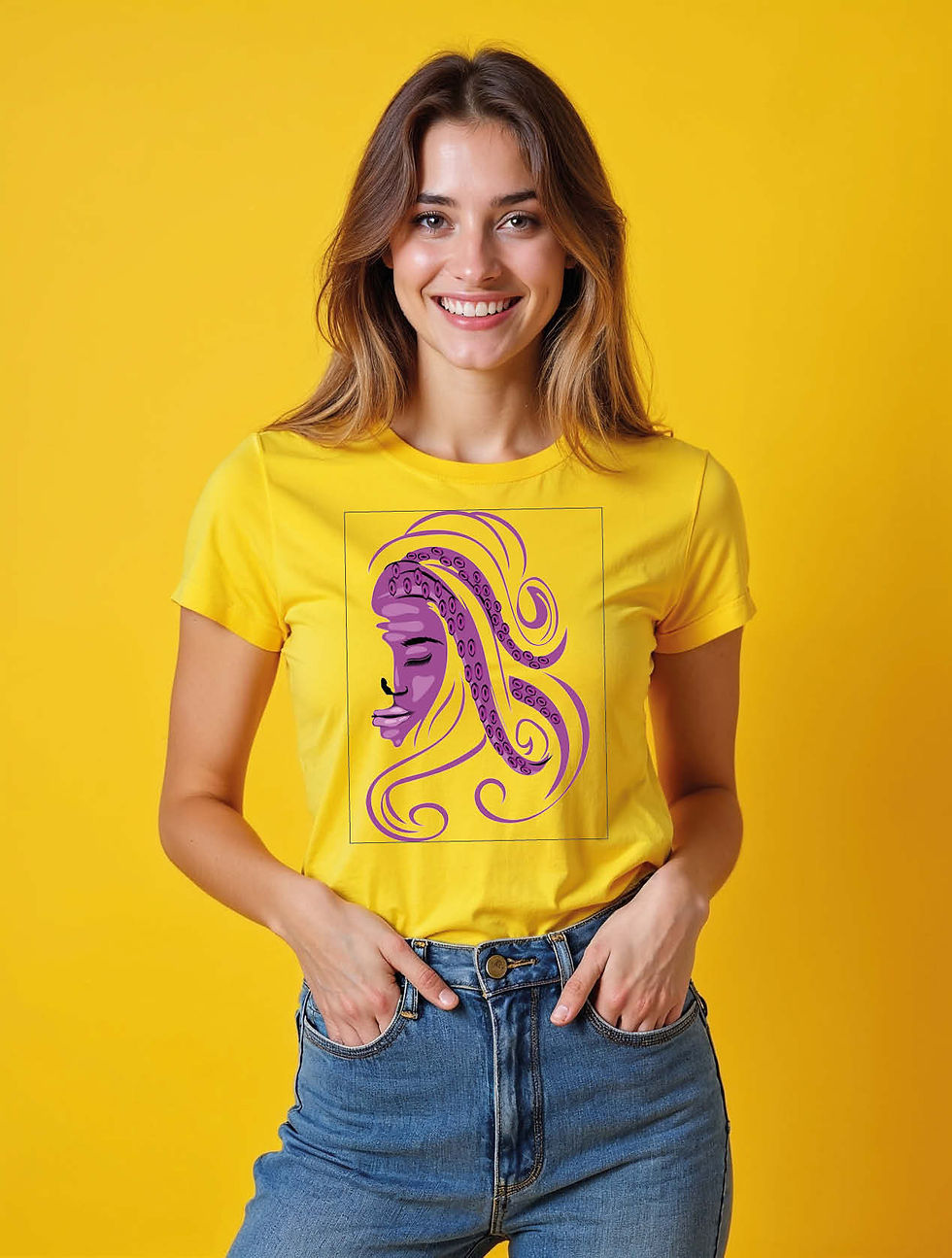 Thumbnail: Abstract Purple Profile with Glitter Hair  Cool Women’s Graphic T-Shirt – Best