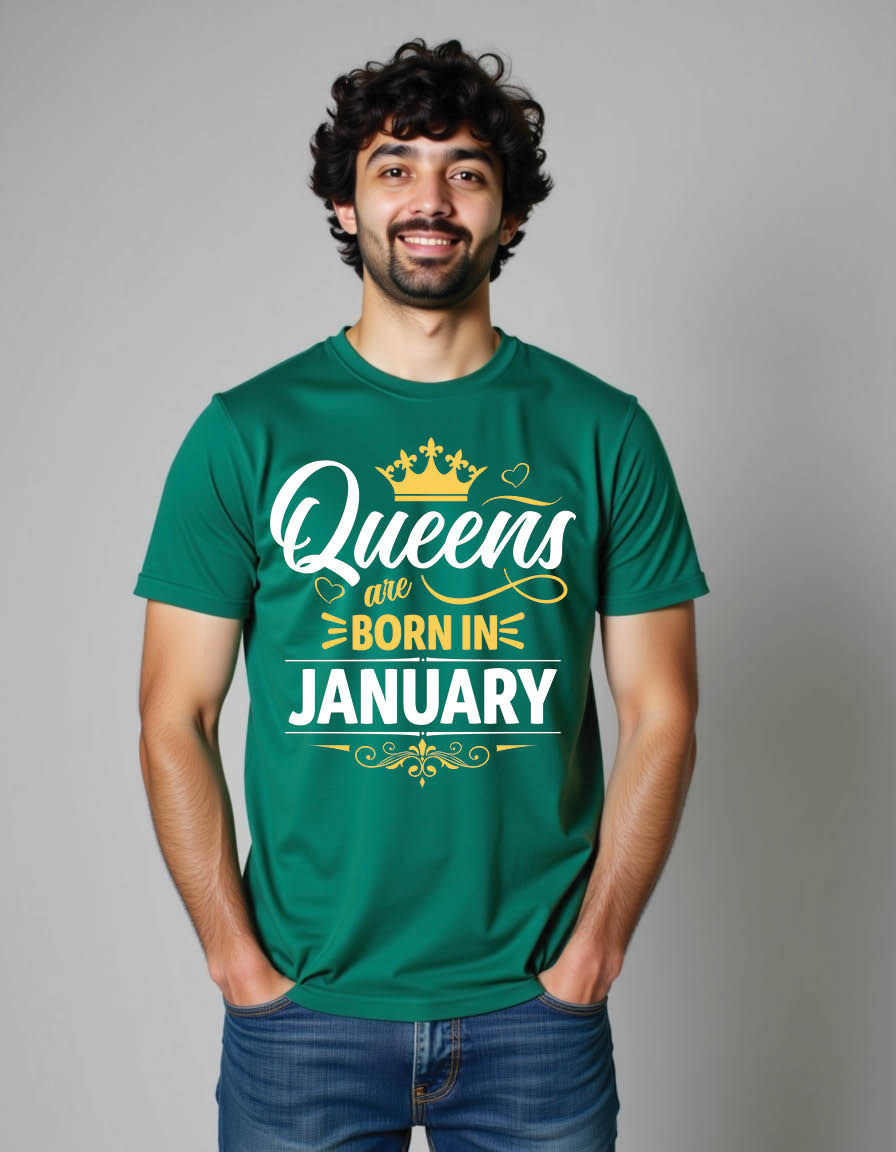 Thumbnail: queens are born january typography mens printed graphic t shirt