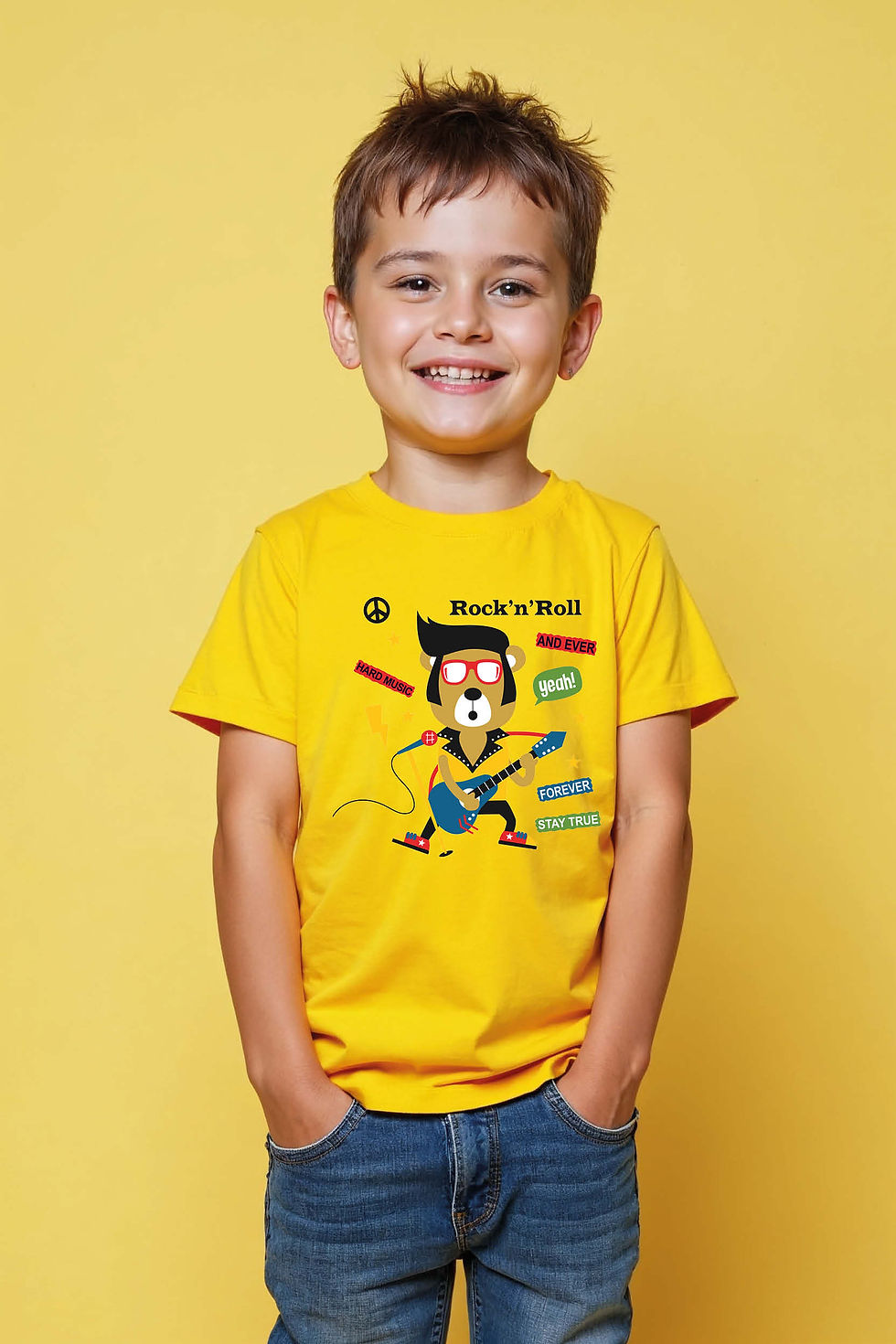 Thumbnail: Rock and Roll Cartoon Toy Cute Kids Printed T-Shirt – Quote Print Design for Boy