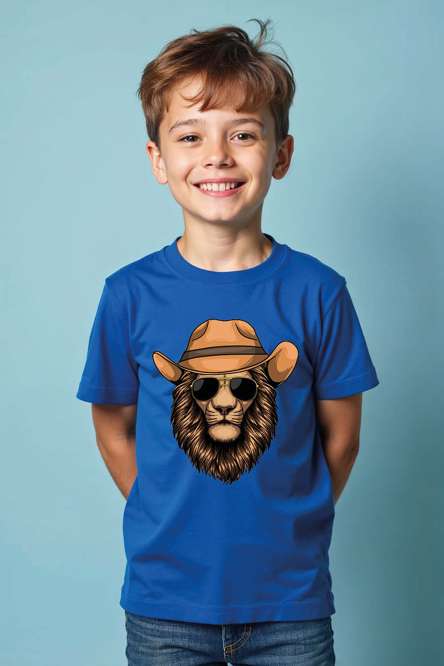 Stylish Cowboy Lion with Sunglasses – Kids Graphic T-Shirt | Trendy
