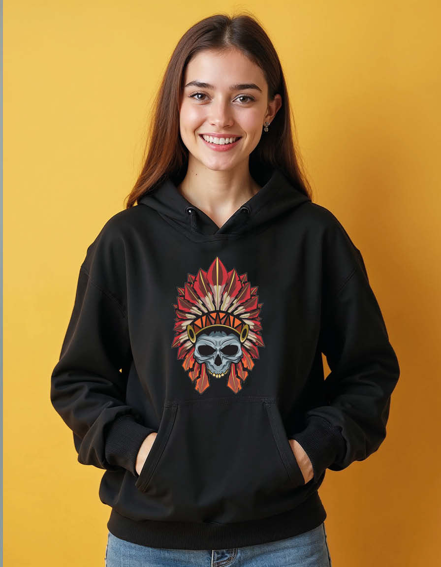 Thumbnail: Tribal Skull Headdress Streetwear Unisex Printed Graphic Hoodies For Men & Women