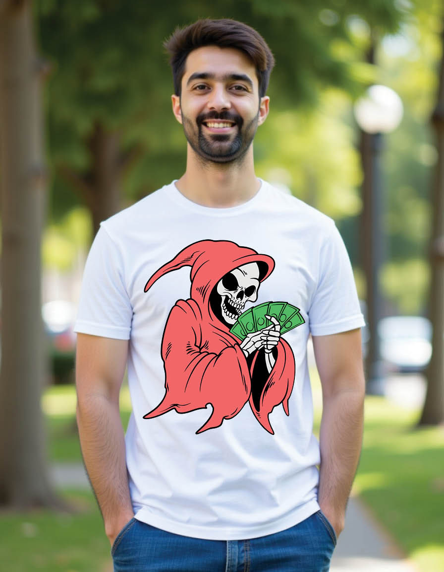 Thumbnail: happy skull earn money mens printed graphic t shirt