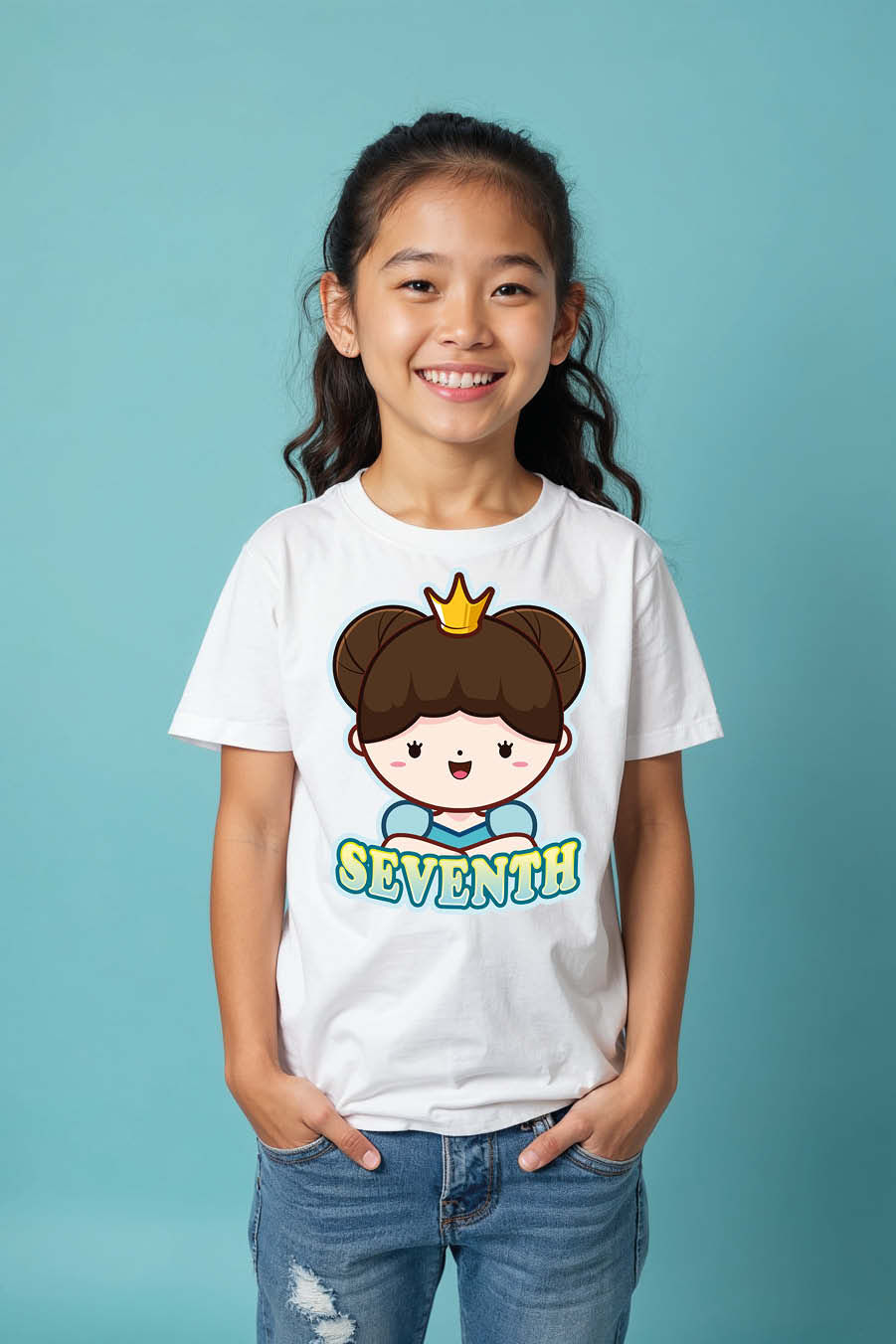Thumbnail: Seventh Casual Unisex Kids Graphic Tee – Cartoon Print Design for Boys & Girls