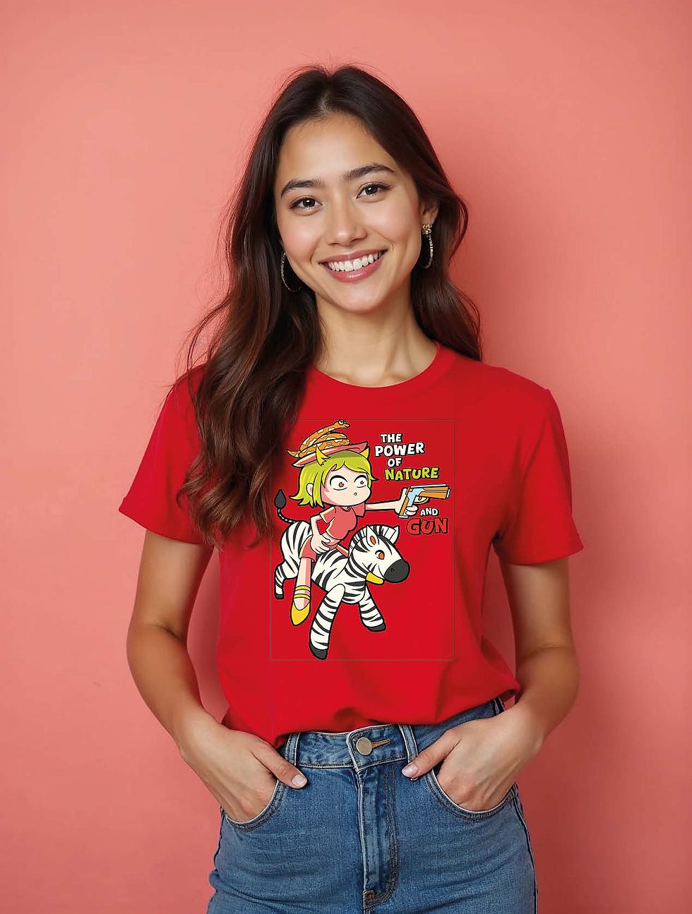 Thumbnail: the power of nature and gun Urban Women’s Printed Graphic Streetwear T-Shirt