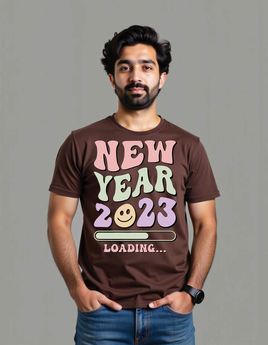 Thumbnail: new year 2023 loading groovy happy new year retro mens printed graphic t shirt