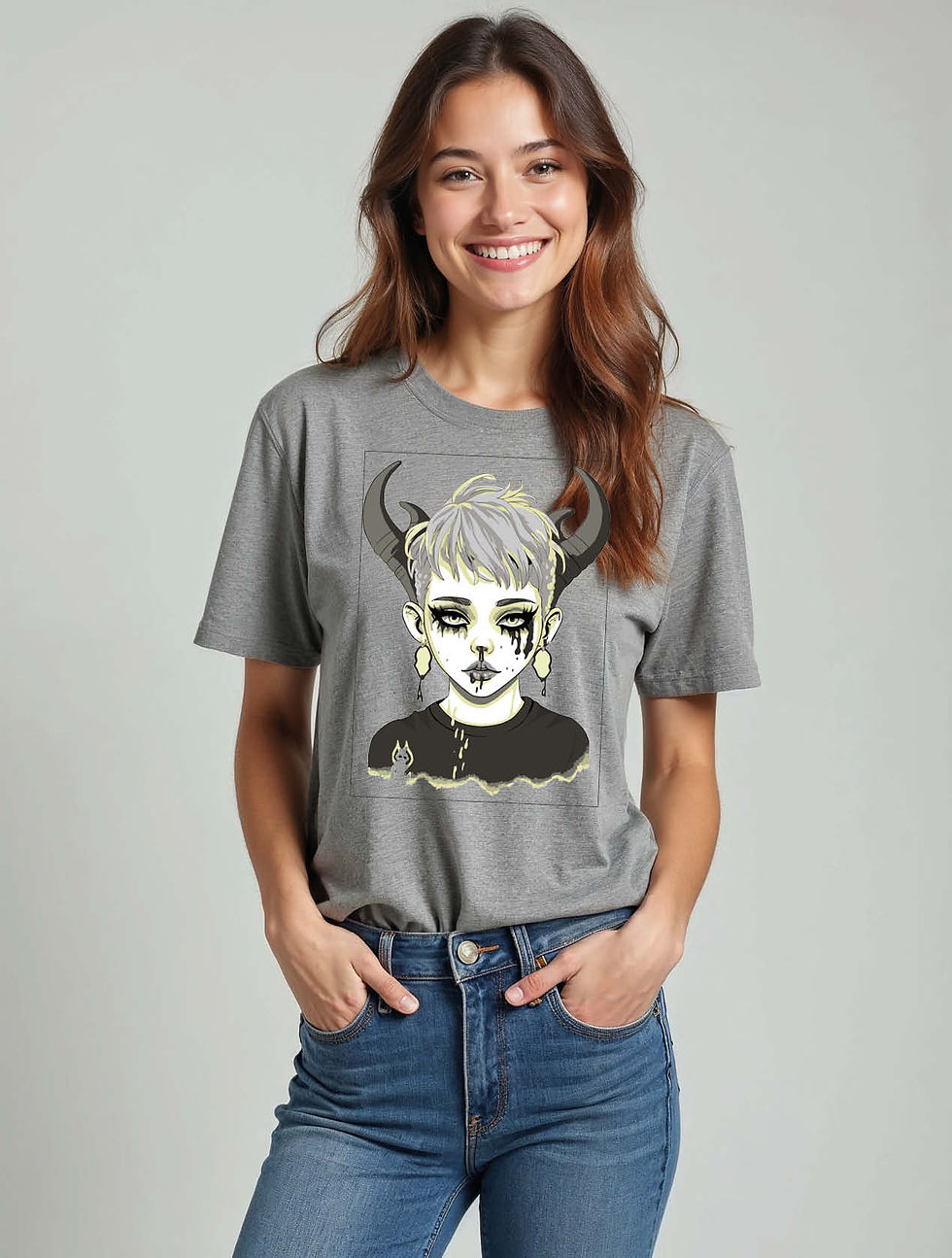 Thumbnail: Dark Fantasy Horned Portrait Casual Women’s Graphic T-Shirt – Limited Stock