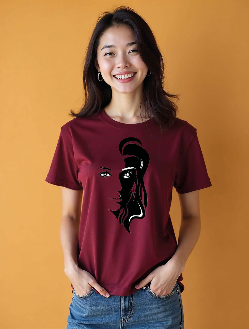 Thumbnail: Two-Tone Split Face Profile  Cool Women’s Quote T-Shirt – Premium Quality