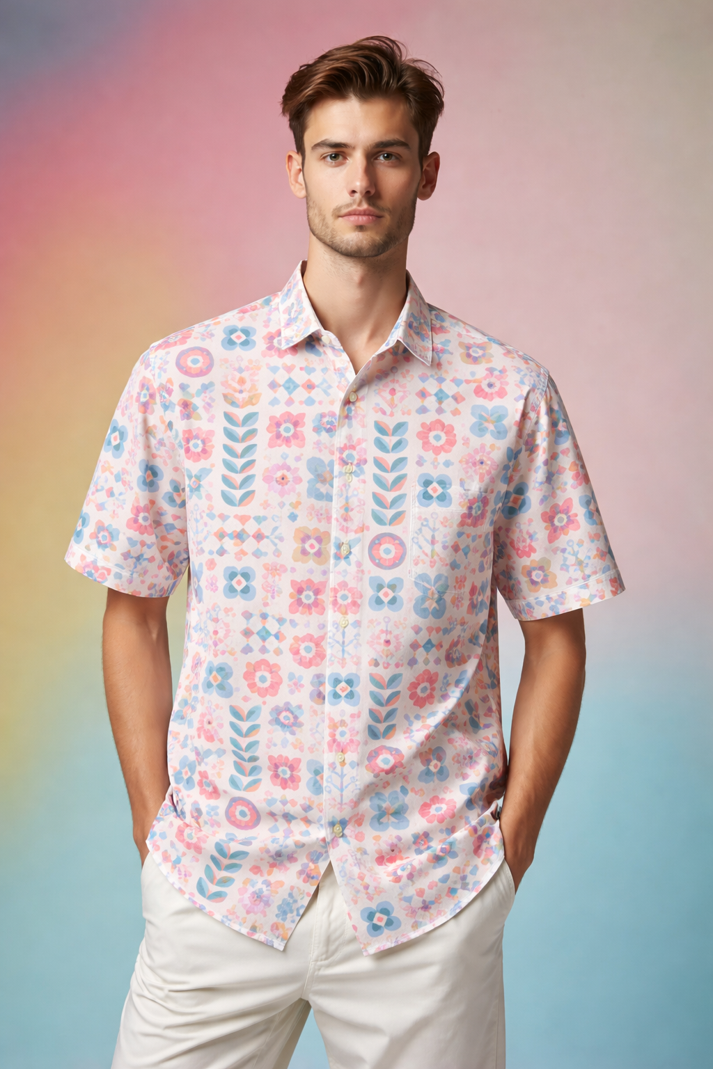Geometric charm Youth Fashion Patterned All Over Print Oversized Shirt