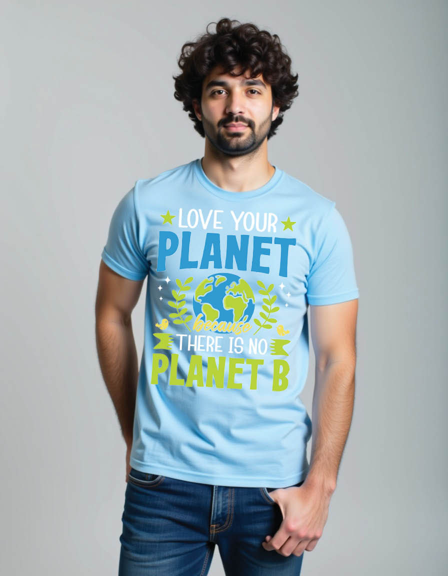 Thumbnail: love planet because there is no planet b earth day mens printed graphic t shirt