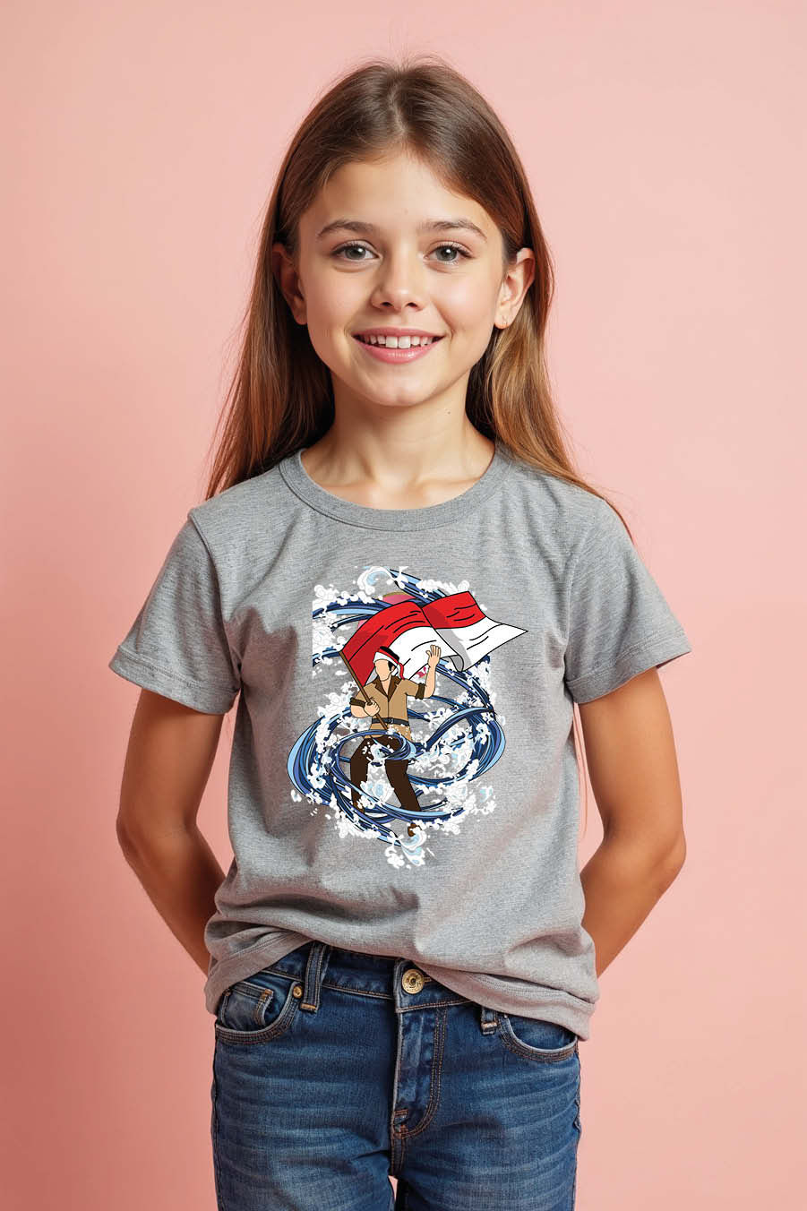Thumbnail: Adventure Spirit Maroon Graphic T-Shirt – Bold Boy with Flag Cool Stylish Kids