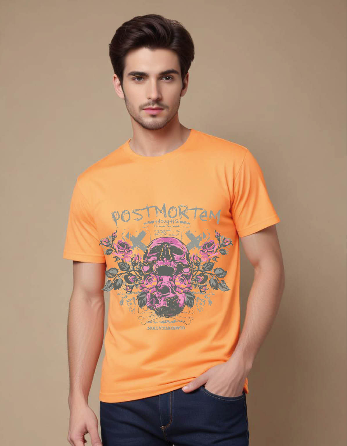 double skulls invaded by flowers leaves vintage mens printed graphic t shirt