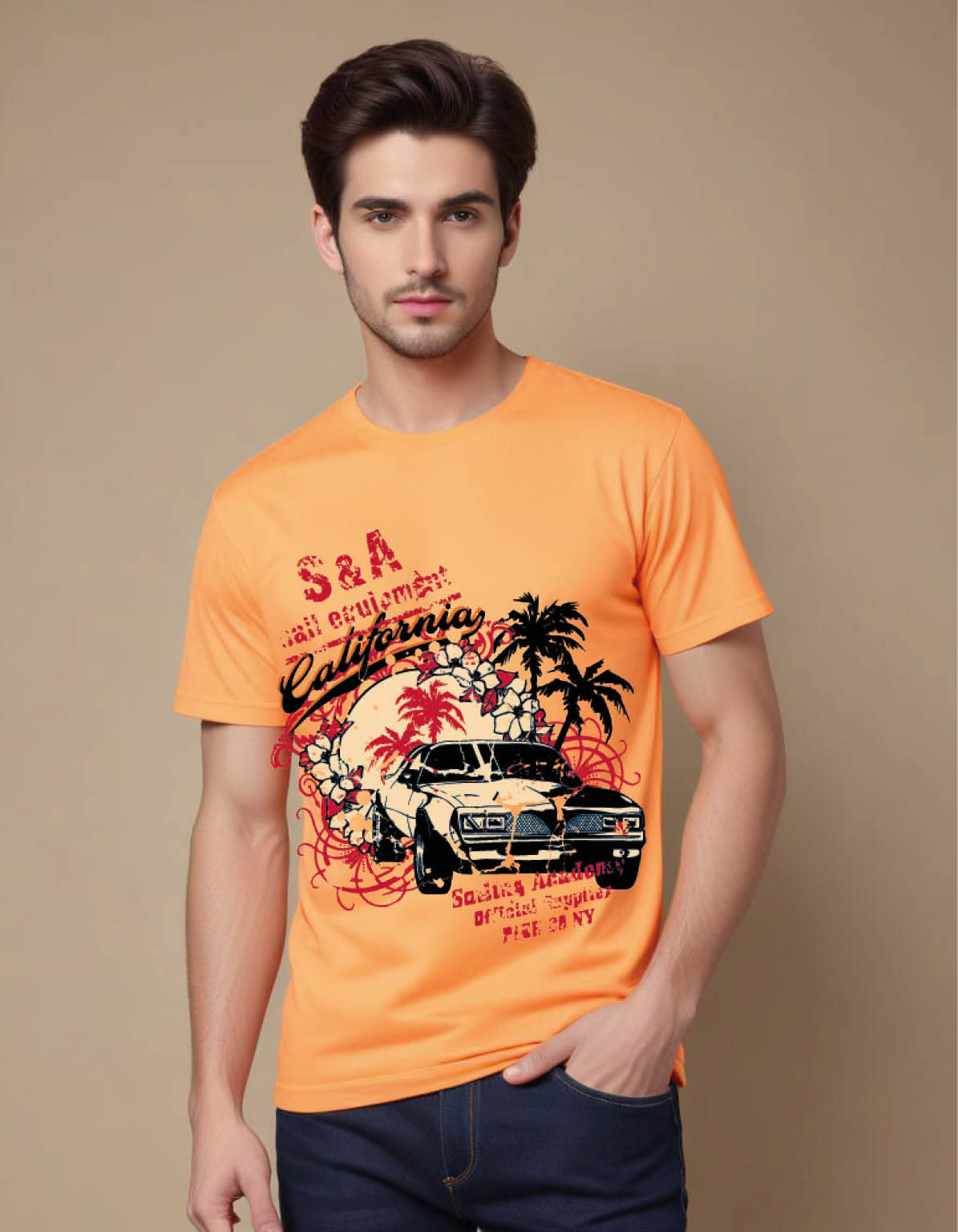 california car tropical distressed mens printed graphic t shirt