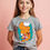 Thumbnail: Gray T-Shirt with Orange Fox and Teal Leaves Graphic Casual Trendy Printed Tee