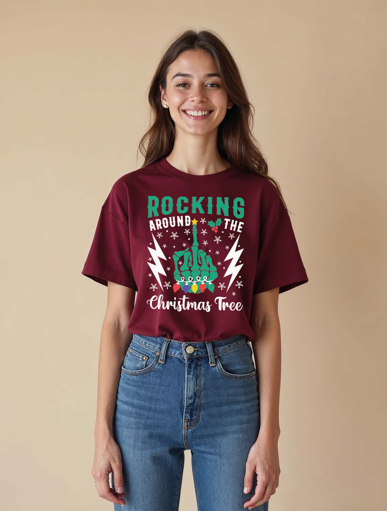 rocking around the christmas tree Trendy Women’s Printed Graphic Streetwear Tees