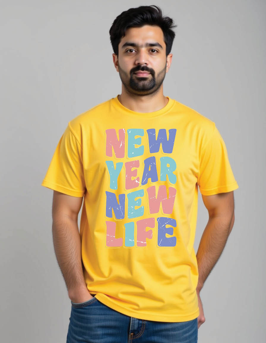 Thumbnail: new year new life groovy happy new year retro mens printed graphic t shirt