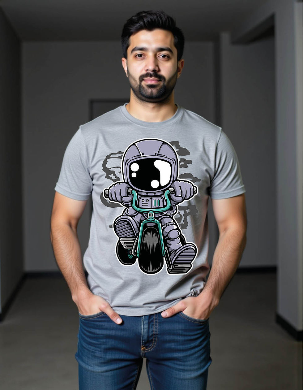 Thumbnail: astronaut biker cartoon character mens printed graphic t shirt