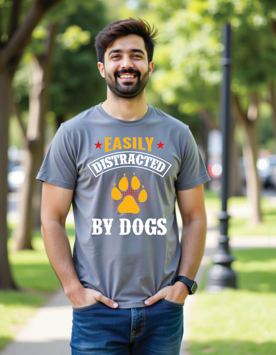 Thumbnail: easily distracted by dogs quotes mens printed graphic t shirt