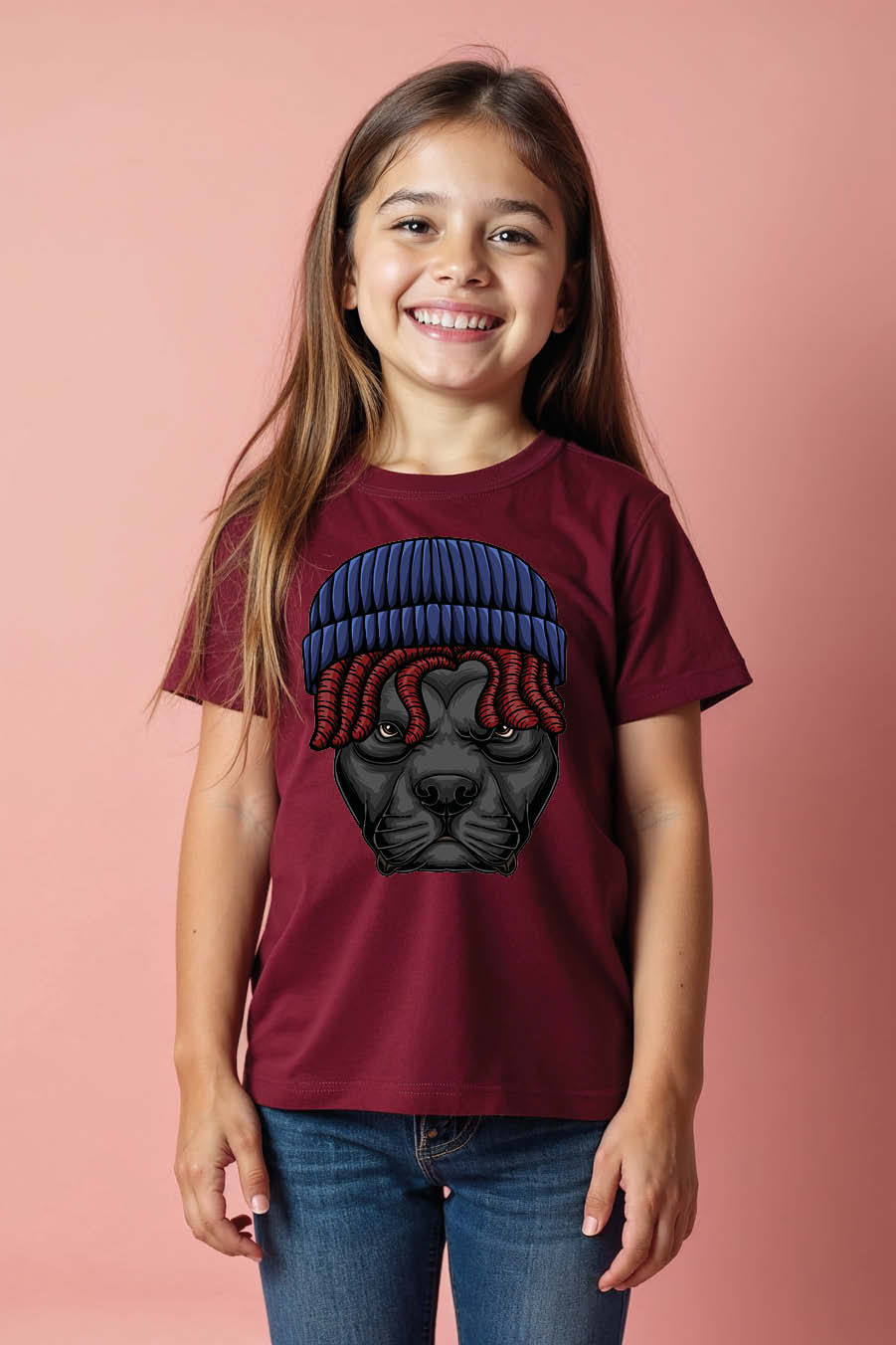 Thumbnail: Pitbull with Beanie and Red Dreadlocks Graphic T-Shirt Cute Stylish Kids Graphic