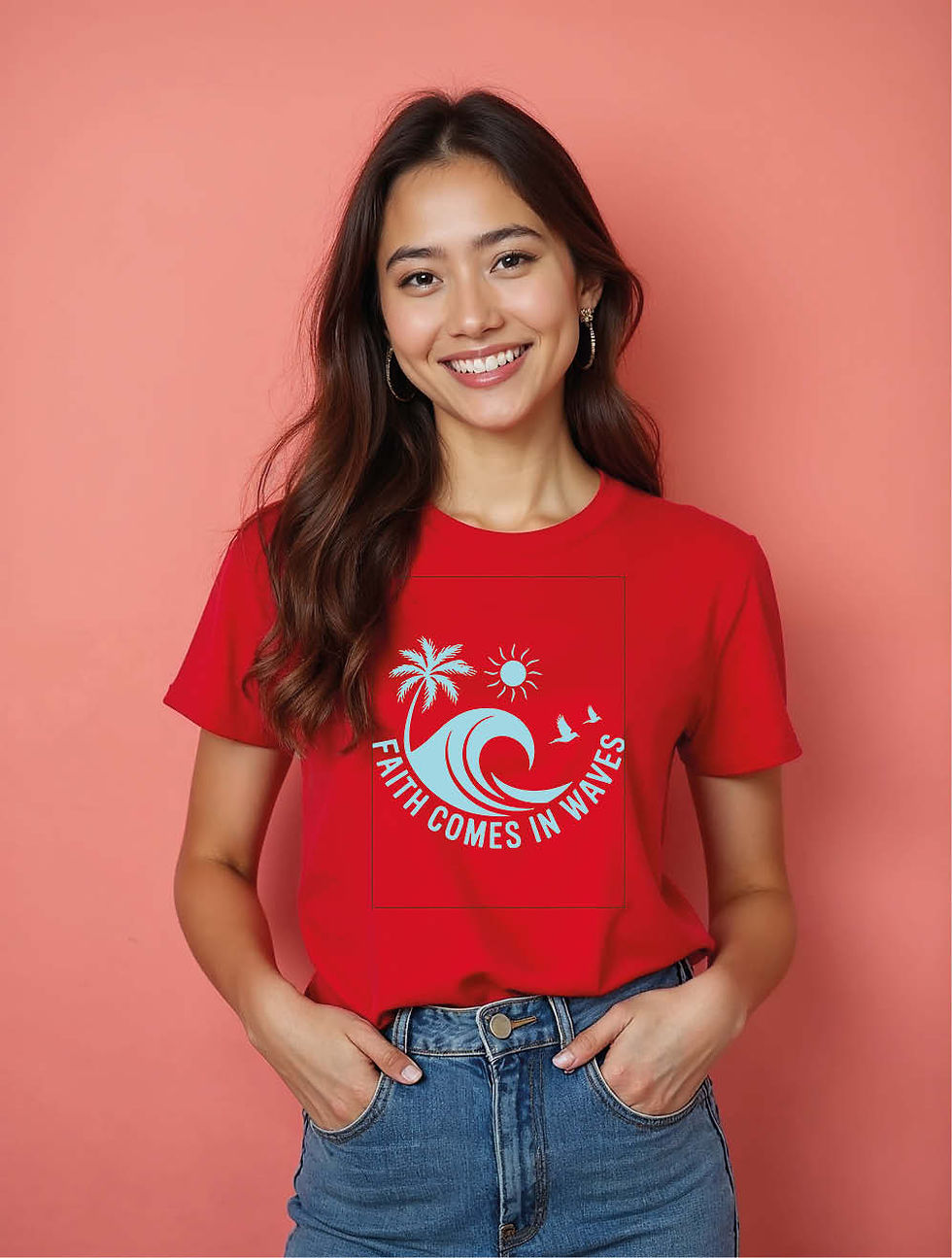 Thumbnail: Faith comes in waves Modern Women’s Graphic T-Shirt – Discount Offer