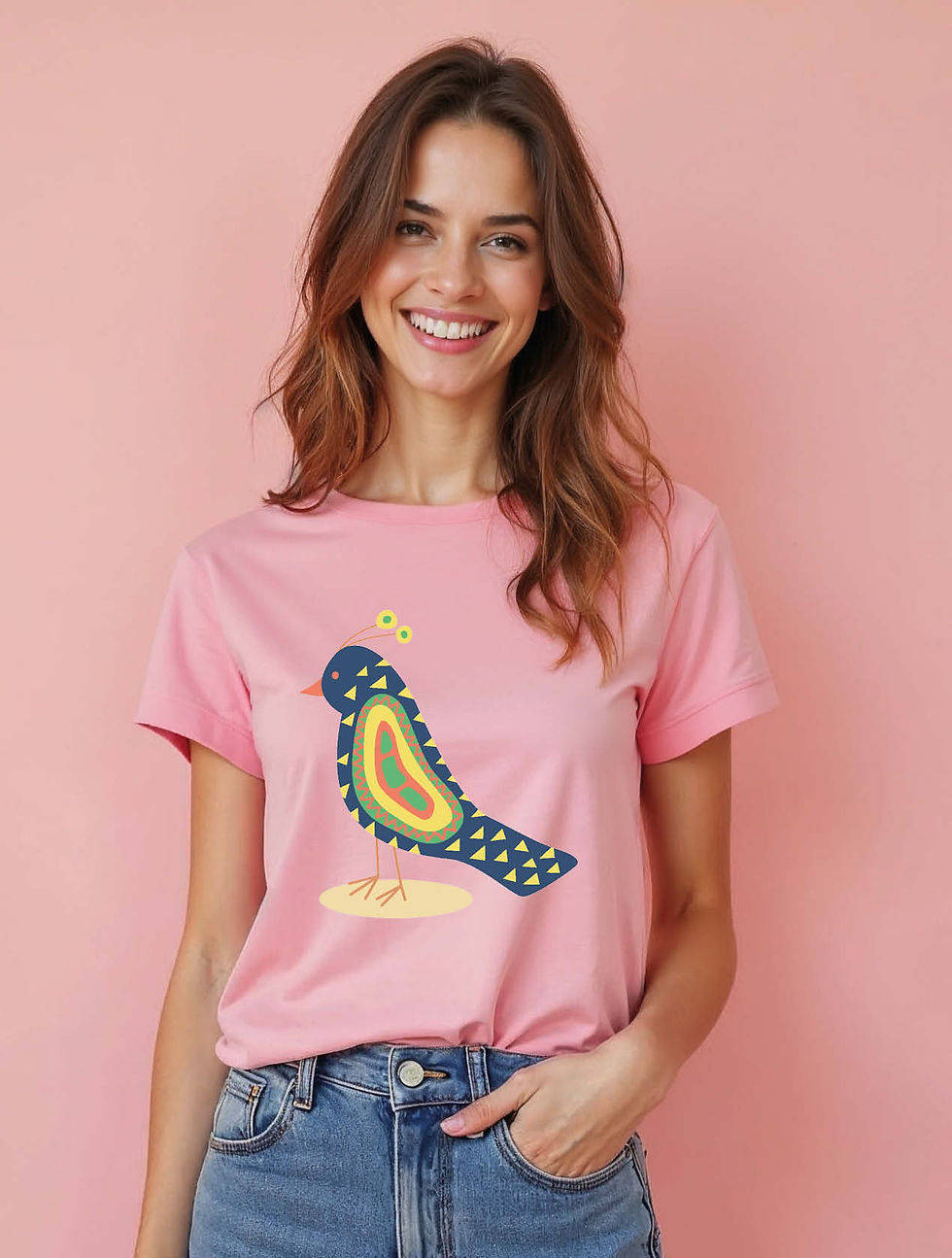 Thumbnail: Vibrant Folk Bird Trendy Women’s Printed Graphic Streetwear T-Shirt – Limited