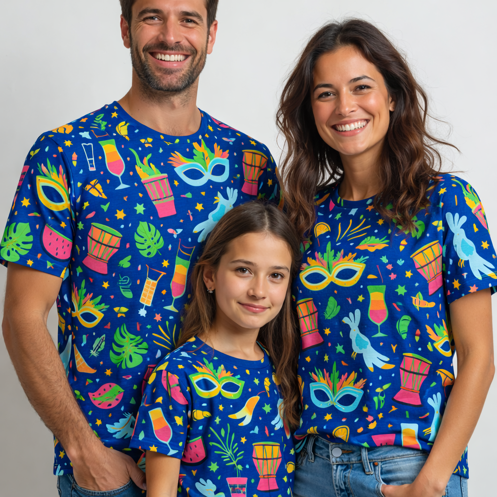 Mardi Gras family matching printed tshirts pack of 3