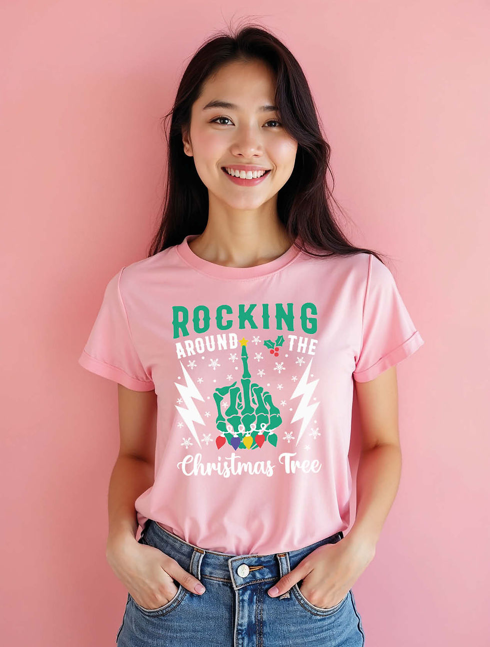 Thumbnail: rocking around the christmas tree Trendy Women’s Printed Graphic Streetwear Tees