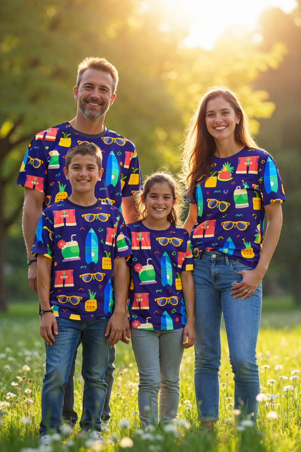 Family matching summer printed T-shirts pack of 4