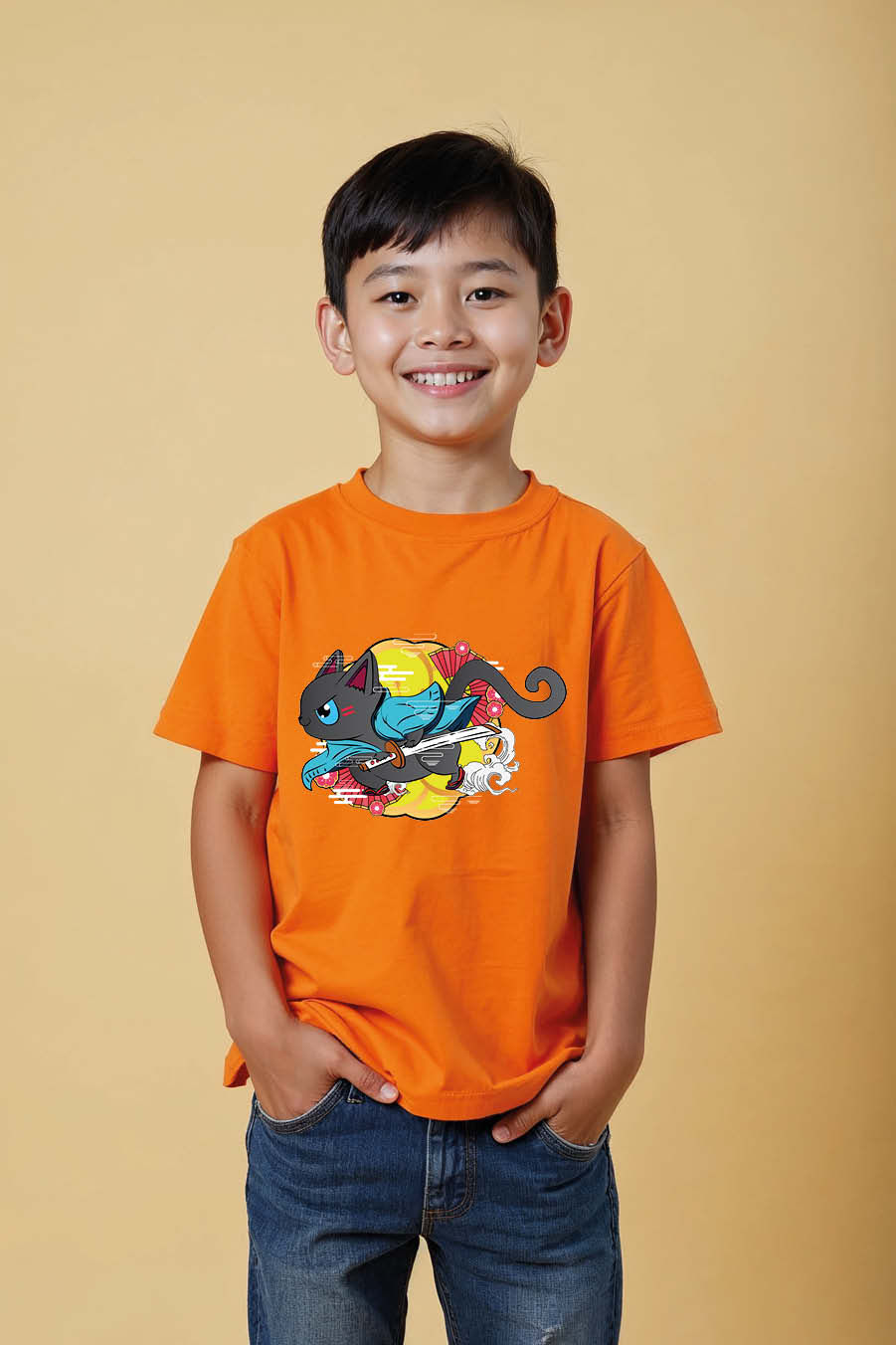 Thumbnail: Cat with Blue Cape and Sword GraphicEveryday  Printed T-Shirt Boys & girls