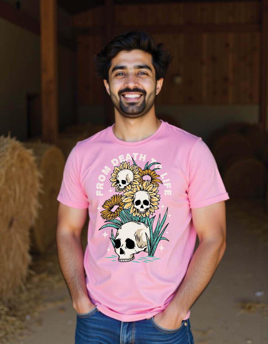 Thumbnail: vintage skull head with sunflower mens printed graphic t shirts