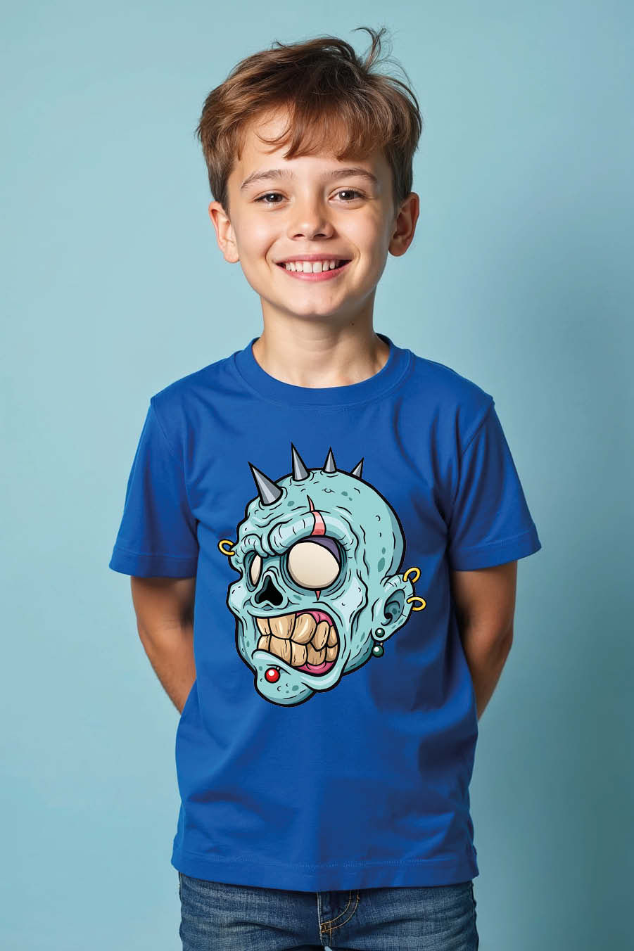 Thumbnail: Spiked & Pierced Zombie Skull Graphic T-Shirt Premium Cute Kids Typography