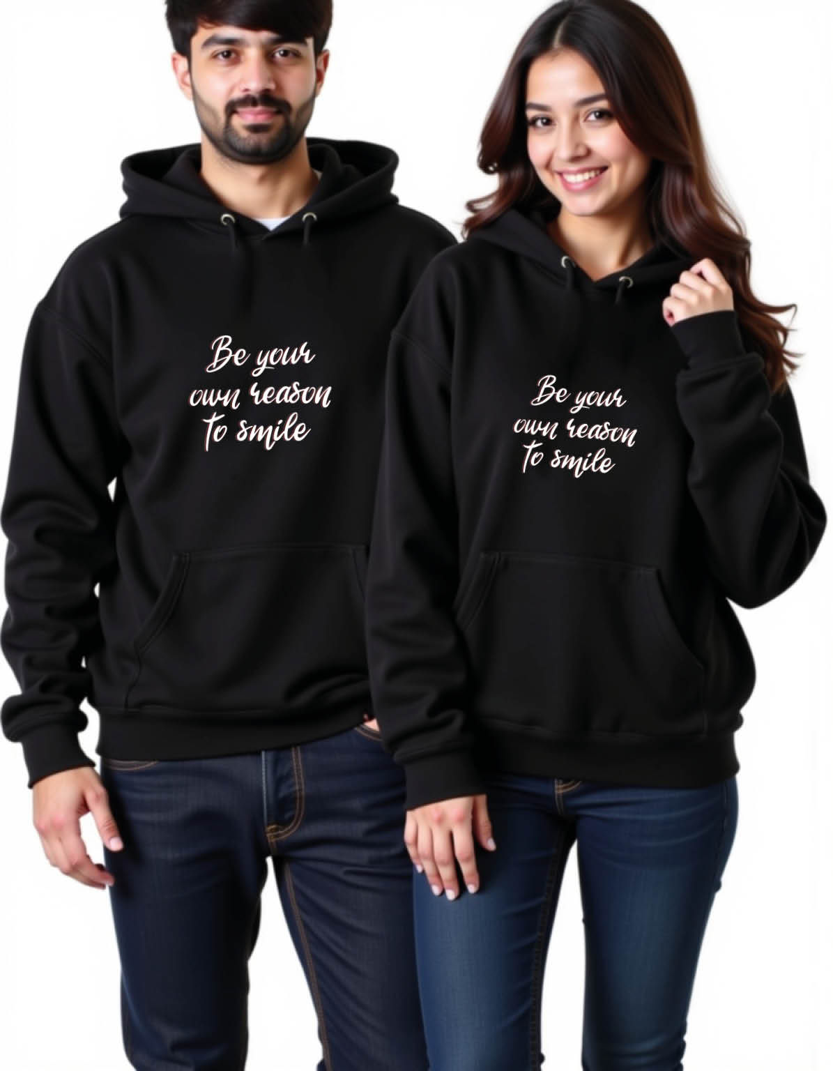 be your own reason to smile classic Printed Graphic Couple Hoodies