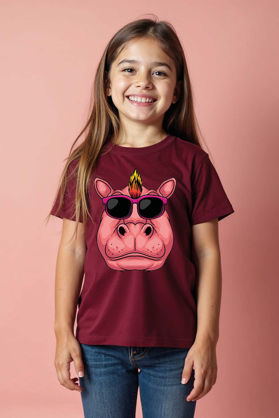Thumbnail: Punk Rock Hippo with Mohawk and Pink Sunglasses T-Shirt Premium Quality
