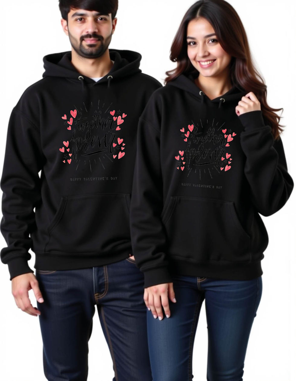 Thumbnail: together forever happy valentine's day Streetwear Printed Graphic Couple Hoodies