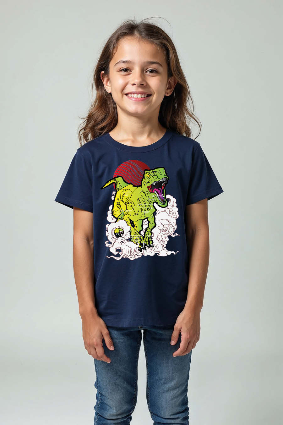Thumbnail: Roaring Green T-Rex Dinosaur Graphic Colorful Kids Graphic Tee – Drawing Print