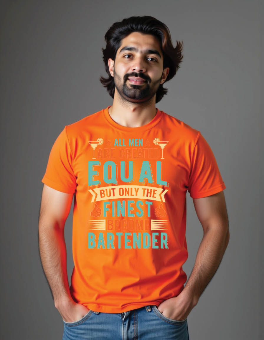 Thumbnail: all men are created equal only finest bartend mens printed graphic t shirt