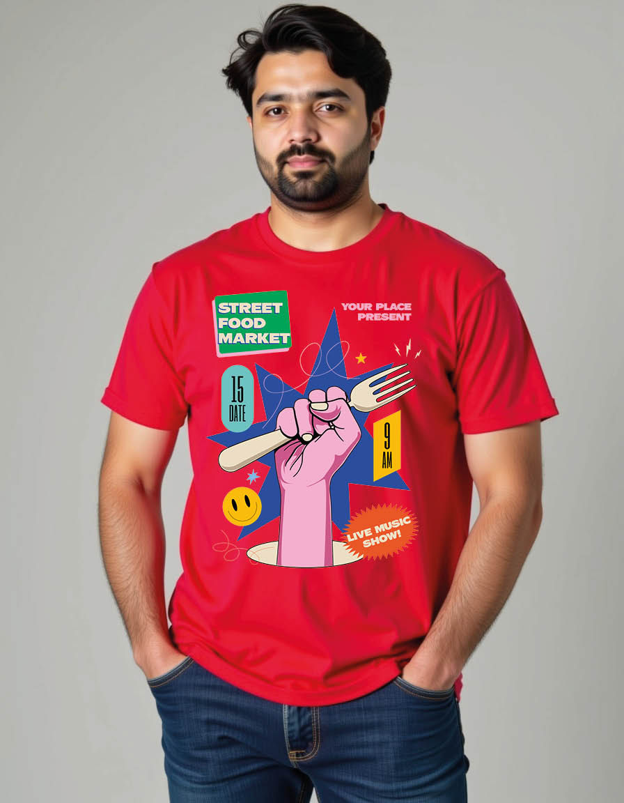 Thumbnail: street food market festival fair poster banner flyer mens printed graphic tshirt